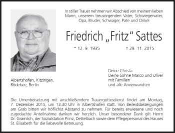 Anzeige von Friedrich Sattes von MGO