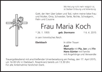Anzeige von Maria Koch von MGO