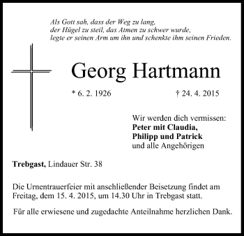 Anzeige von Georg Hartmann von MGO