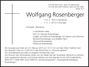 Anzeige von Wolfgang Rosenberger von MGO
