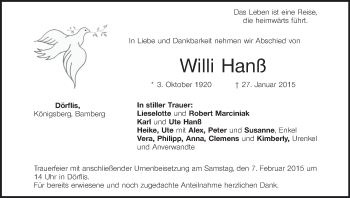 Anzeige von Willi Hanß von MGO
