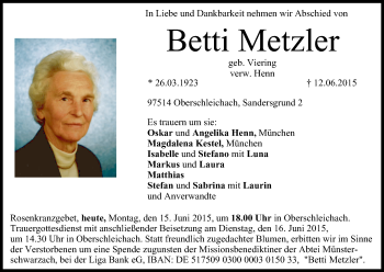 Anzeige von Betti Metzler von MGO