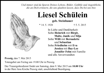 Anzeige von Liesel Schülein von MGO