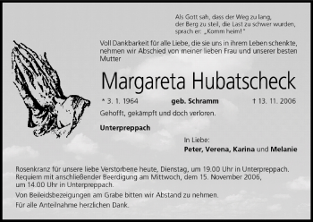 Anzeige von Margareta Hubatscheck von MGO