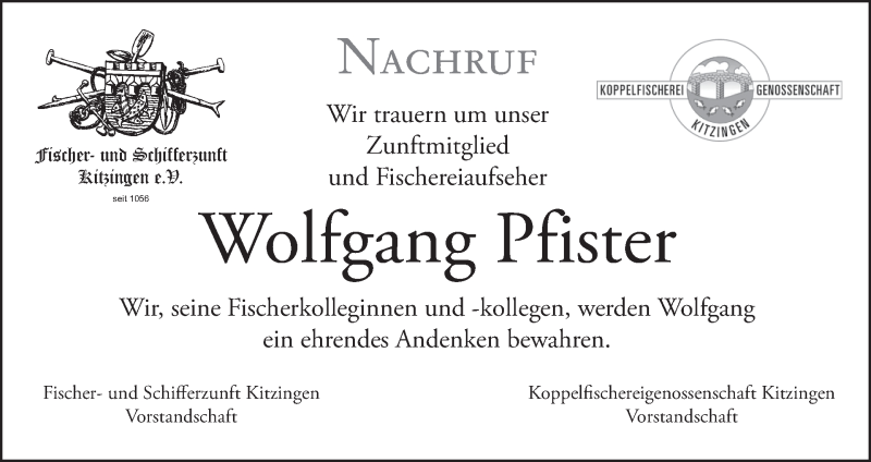  Traueranzeige für Wolfgang Pfister vom 10.04.2015 aus MGO