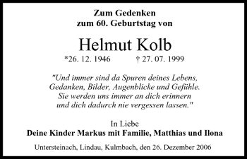 Anzeige von Helmut Kolb von MGO