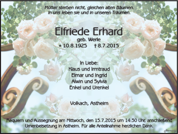 Anzeige von Elfriede Erhard von MGO
