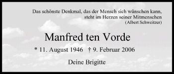 Anzeige von Manfred ten Vorde von MGO