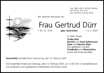 Anzeige von Gertrud Dürr von MGO