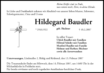 Anzeige von Hildegard Baudler von MGO