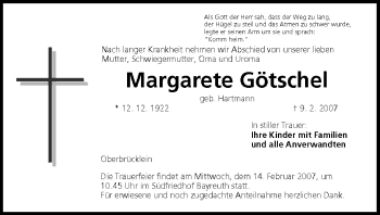 Anzeige von Margarete Götschel von MGO