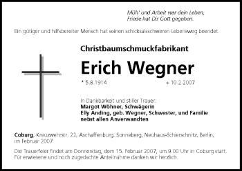 Anzeige von Erich Wegner von MGO