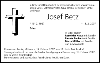 Anzeige von Josef Betz von MGO