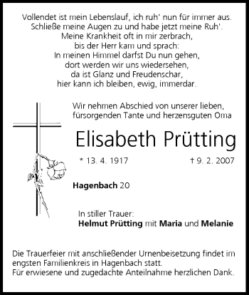 Anzeige von Elisabeth Prütting von MGO