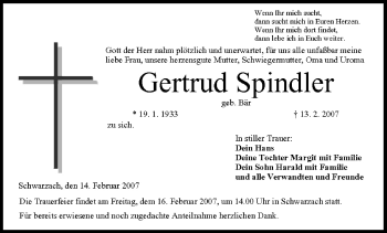 Anzeige von Gertrud Spindler von MGO
