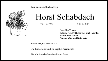Anzeige von Horst Schabdach von MGO