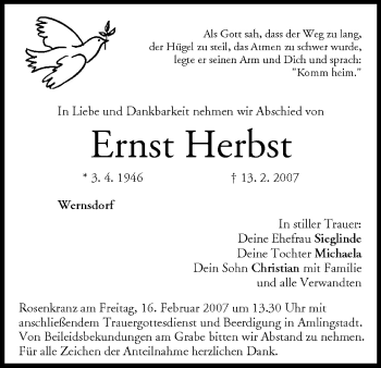 Anzeige von Ernst Herbst von MGO