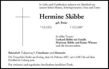 Anzeige von Hermine Skibbe von MGO