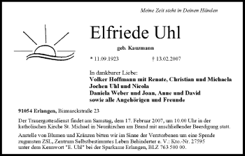 Anzeige von Elfriede Uhl von MGO