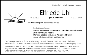 Anzeige von Elfriede Uhl von MGO
