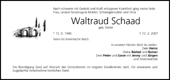 Anzeige von Waltraud Schaad von MGO