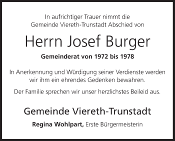 Anzeige von Josef Burger von MGO