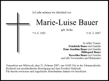 Anzeige von Marie-Luise Bauer von MGO