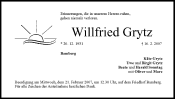 Anzeige von Willfried Grytz von MGO