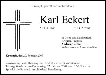 Anzeige von Karl Eckert von MGO