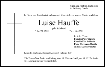 Anzeige von Luise Hauffe von MGO