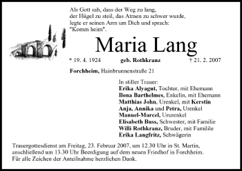 Anzeige von Maria Lang von MGO
