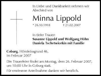 Anzeige von Minna Lippold von MGO