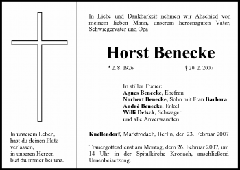 Anzeige von Horst Benecke von MGO