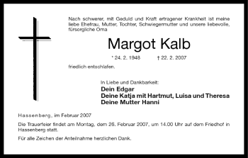 Anzeige von Margot Kalb von MGO