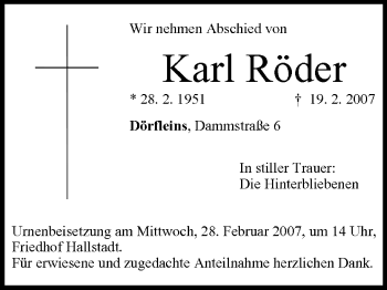 Anzeige von Karl Röder von MGO