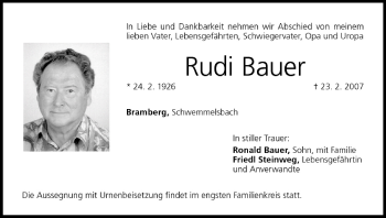 Anzeige von Rudi Bauer von MGO