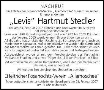 Anzeige von Hartmut Stedler von MGO