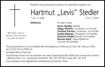 Anzeige von Hartmut Stedler von MGO