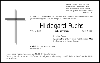 Anzeige von Hildegard Fuchs von MGO