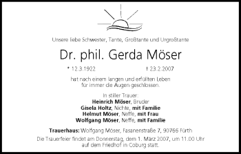 Anzeige von Gerda Möser von MGO