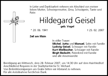 Anzeige von Hildegard Geisel von MGO