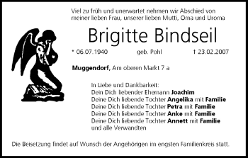 Anzeige von Brigitte Bindseil von MGO