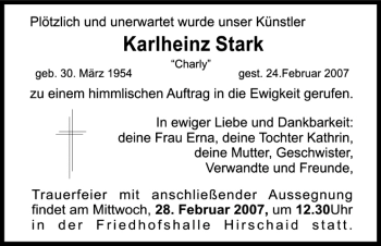 Anzeige von Karlheinz Stark von MGO
