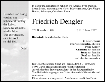 Anzeige von Friedrich Dengler von MGO