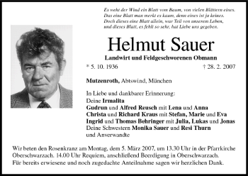 Anzeige von Helmut Sauer von MGO