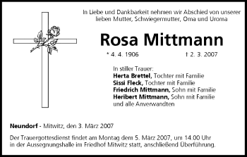 Anzeige von Rosa Mittmann von MGO