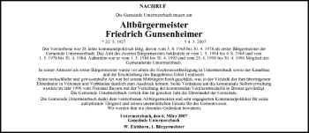 Anzeige von Friedrich Gunsenheimer von MGO