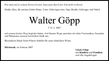 Anzeige von Walter Göpp von MGO