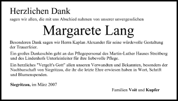 Anzeige von Margarete Lang von MGO
