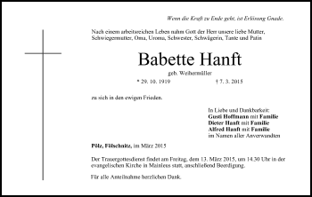 Anzeige von Babette Hanft von MGO